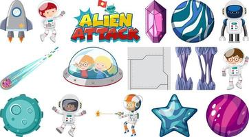 Set of isolated fantasy space game objects and elements vector