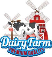 A cow with a Dairy farm label vector