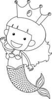 Mermaid black and white doodle character vector