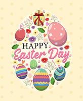 Happy Easter design with decorated eggs vector