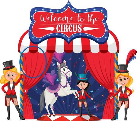 Welcome to the circus banner with magician performance