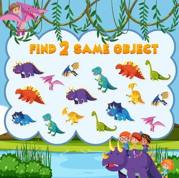 Find object game template of dinosaur vector