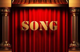 song golden word on red curtain photo