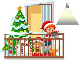 View through the window of cartoon character in Christmas theme vector