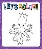 Worksheets template with lets color text and octopus outline vector