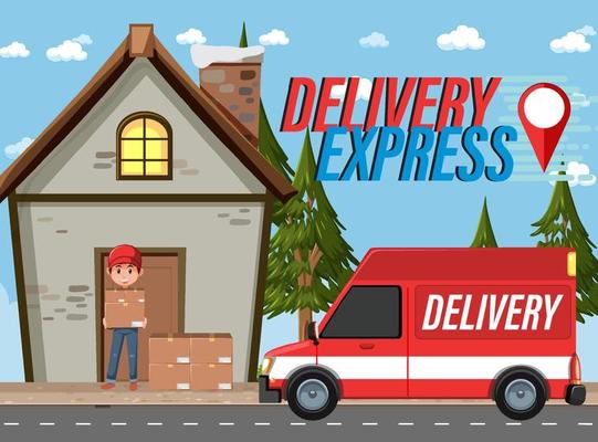 Delivery Express banner with courier and panel van