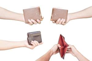 Collection of wallet in hand with isolated on white background with clipping path. photo