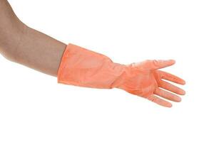 Hand in rubber gloves for cleaning isolated on a white background. With clipping path. photo