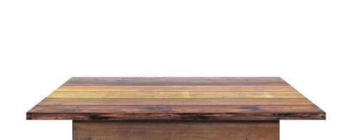 Empty wooden table top isolated on white background. with clipping path. photo