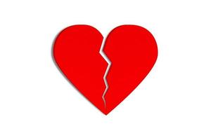 Red paper heart broken isolated on white background. Object with clipping path. photo