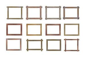 Set of Vintage wood picture frame isolated on white background. with clipping path. photo