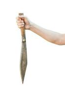 hand holding the big knife isolated on white background with clipping path. photo