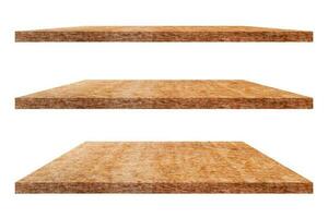 Empty vintage wooden shelf isolated on white background. with clipping path photo