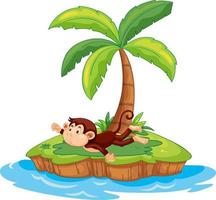 Laying monkey cartoon character on isolated island vector