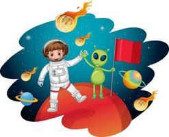 An astronaut with alien standing on planet vector