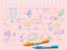 Coloured doodles objects on paper with crayons vector