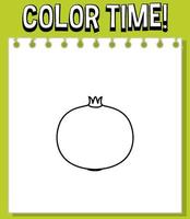 Worksheets template with color time text and Pomegranate outline vector