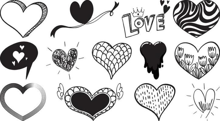 Black hand drawn hearts set