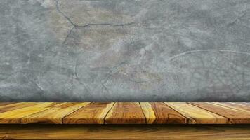estantes superiores vacíos o mesa de madera sobre fondo de pared de hormigón. para la maqueta del producto. foto