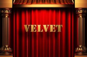 velvet golden word on red curtain photo