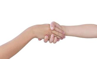 Child shaking hands isolated on a white background. with clipping path. photo