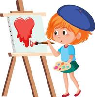 una niña pintando un corazón rojo en un lienzo