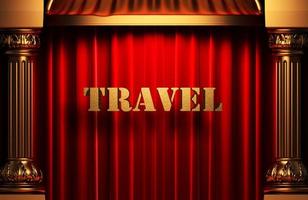 travel golden word on red curtain photo