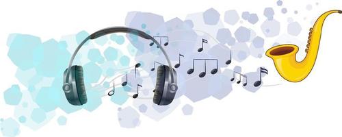 A saxophone and headphone with musical notes on white background vector