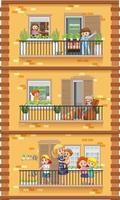 Apartment windows with neighbors cartoon character vector