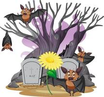 una escena de cementerio aislada con muchos murciélagos vector