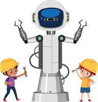 Boys fixing a robot vector