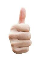 Man hand shows thumbs up, isolated on white background. with clipping path. photo