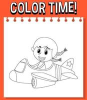 Worksheets template with color time text and kids with plane roller coaster outline vector