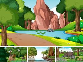 Four scenes with wild animals in jungle vector