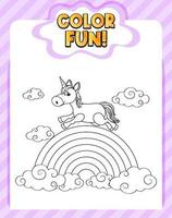 Worksheets template with color time text and Unicorn outline vector