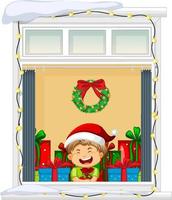 View through the window of cartoon character in Christmas theme vector