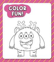 Worksheets template with color fun text and monster  outline vector