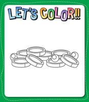 Worksheets template with lets color text and coin outline vector