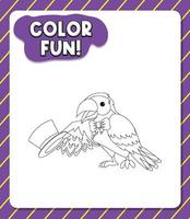 Worksheets template with color fun text and parrot outline vector