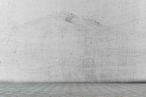 textura de pared grunge abstracta. Muro de hormigón gris y fondo interior de suelo metálico para obras de arte de diseño. sala de cemento vacía en perspectiva foto