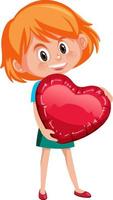 A girl holding a red heart in cartoon style vector