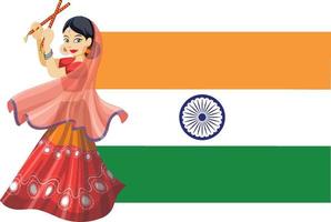 An icon of Indian flag with Indian woman dancing in traditional dress vector