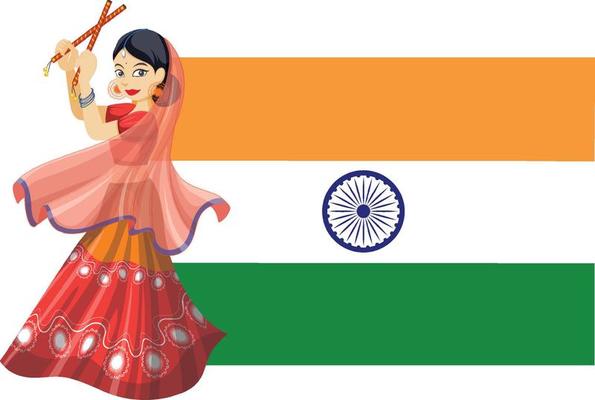 An icon of Indian flag with Indian woman dancing in traditional dress