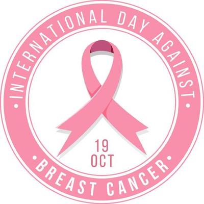 International Day Against Breast Cancer banner with pink ribbon symbol