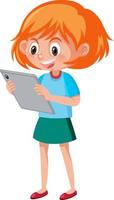 Cute girl reading from tablet vector