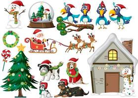 Christmas set with tree and decorations vector