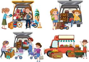 Flea market concept with set of different car boot sales vector