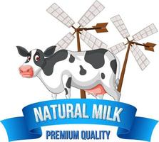 A cow with a Natural milk label vector