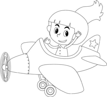 A girl in plane black and white doodle character