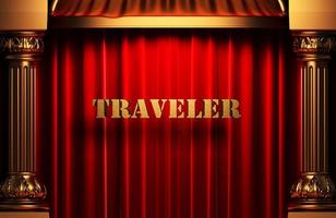 traveler golden word on red curtain photo